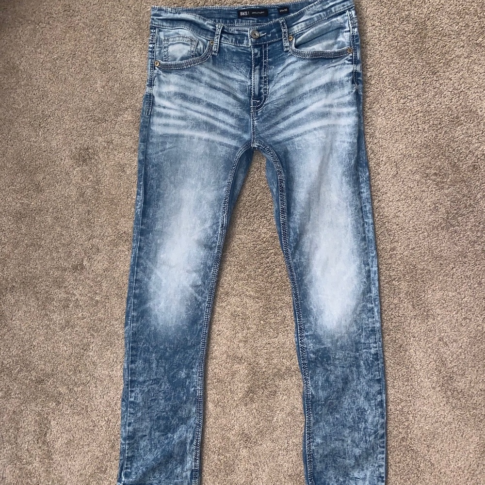 BKE Buckle Jake Straight Stretch Jeans Thick Stitch 34x32 Medium Light Wash